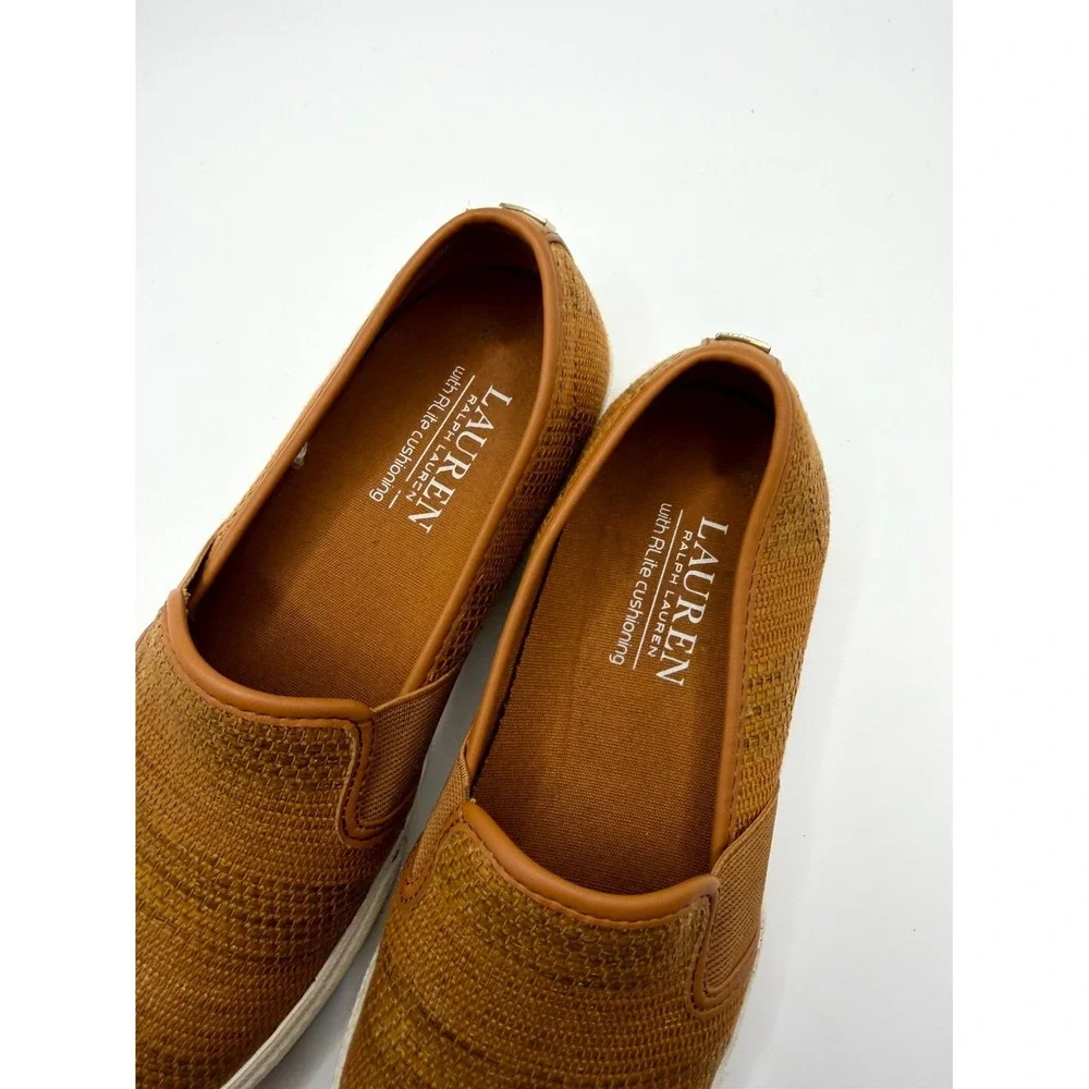 Lauren Ralph Lauren Jinny Womens 5.5 B Sneaker Brown Woven Comfort Slip On Shoes